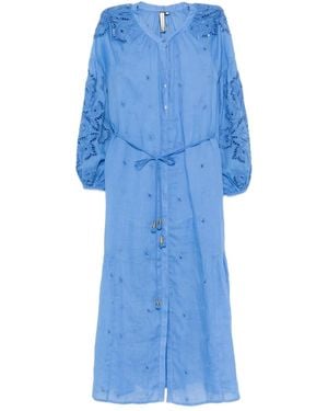 Scarlett Poppies Liwa Embroidered Midi Dress - Blue