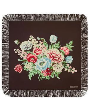 Tory Burch Floral Fringed Square Scarf - Brown