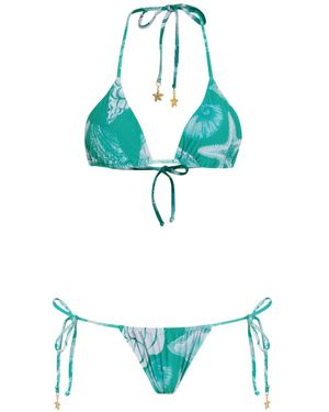 Amir Slama Bikini mit Seesterne-Print - Grün