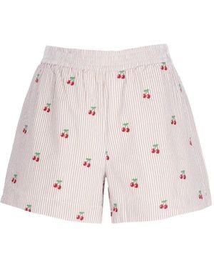 MC2 Saint Barth Meave Seersucker Cherry-Embroidered Shorts - Pink