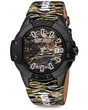Just Cavalli Scudo Animal-Print 44Mm Watch - Black
