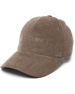 Saint Laurent Corduroy Cap With Embroidered Logo - Brown