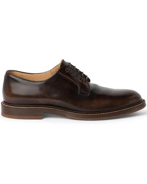 Brunello Cucinelli Burnished-Leather Derby Shoes - Brown
