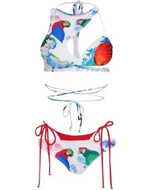 Amir Slama Cut-Out Floral-Print Bikini Set - White