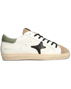 AMA BRAND Star-Patch Suede-Panel Trainers - Natural