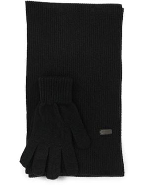 Barbour Logo-Plaque Ribbed Scarf And Gloves Set - Black