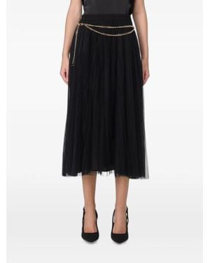 Elisabetta Franchi Pleated Tulle Midi Skirt - Black
