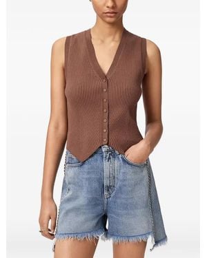 AllSaints Cruz Ribbed-Knit V-Neck Top - Blue