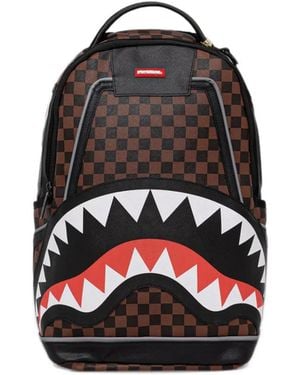 Sprayground Check-Print Shark-Motif Backpack - Black