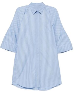 Sacai Striped Flared-Sleeve Shirt Mini Dress - Blue