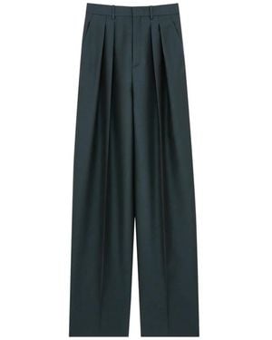 Saint Laurent Pleated Wide-Leg Trousers - Green