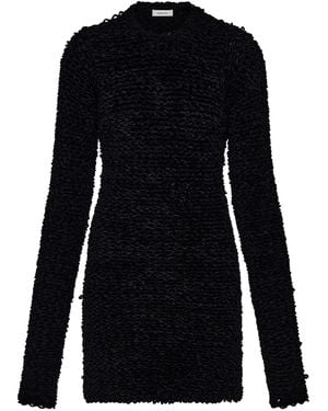 Ferragamo Astrakhan-Effect Long-Sleeve Mini Dress - Black