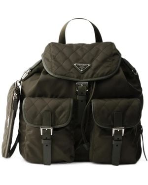 Prada Medium Quilted Re-Nylon Backpack With Saffiano Leather Trim - Black