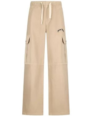 Palm Angels Logo-Embroidered Trousers - Natural