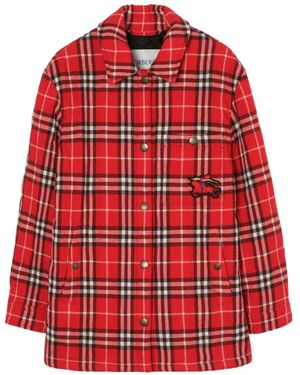 Burberry Geruit Wollen Jack Met Applicatie - Rood