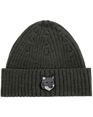 Maison Kitsuné Fox-head ribbed beanie - Grün