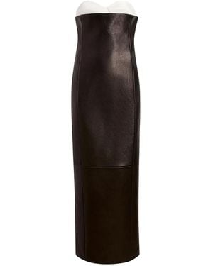 KHAITE Yael Strapless Leather Maxi Dress - Black