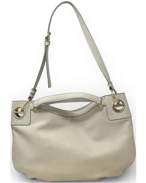 Borbonese Medium London Leather Shoulder Bag - White