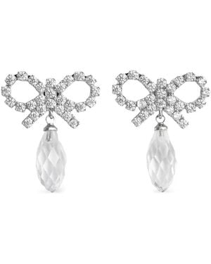 Self-Portrait Bow And Crystal Earrings - White
