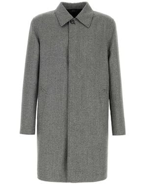 Brioni Abrigo De Melange Con Cierre Oculto - Gris