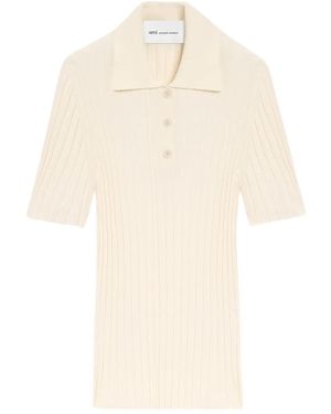 Ami Paris Knit Short Sleeves Polo - Natural