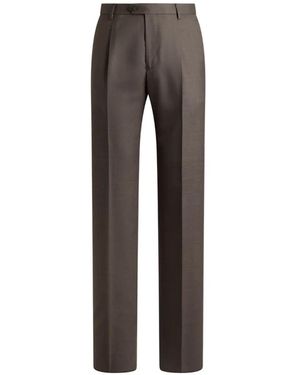 Etro Wool-Blend Flannel Trousers With Crease Detail - Grey