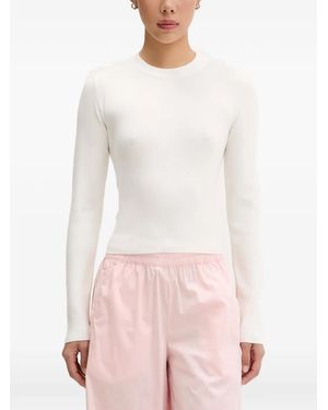 ViCOLO Tie-Back Ribbed Long-Sleeve Top - White