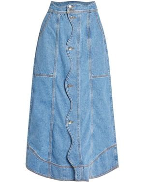 FARM Rio Asymmetric Denim Midi-skirt - Blue