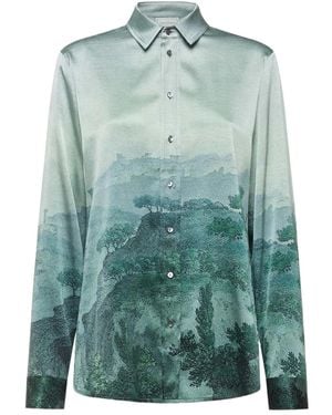 Pierre Louis Mascia Landscape-Print Silk-Blend Shirt - Green