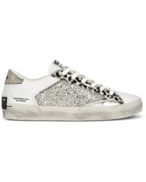 Crime London Distressed Animal-Print Glitter Trainers - White