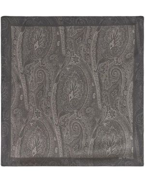 Etro Paisley-Logo-Print Silk Scarf - Grey