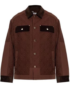 CASABLANCA Monogram Corduroy-Trim Shirt Jacket - Brown