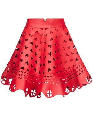 Area Laser-Cut Leather Miniskirt - Red