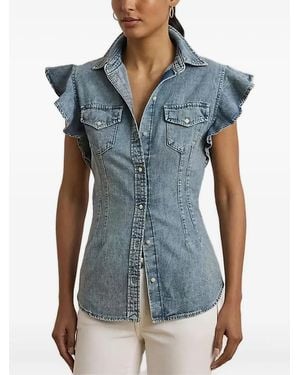 Ralph Lauren Ruffle-sleeve Denim Blouse - Blue