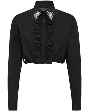 Philipp Plein Ruffled Cotton Cropped Shirt - Black