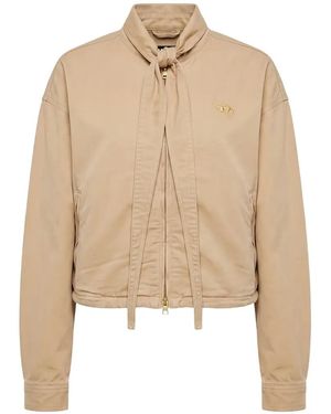 DIESEL Tie-Neck Logo-Plaque Jacket - Natural