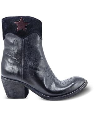 Madison Maison Pointy Star-Patch Embroidered Ankle Boots - Blue