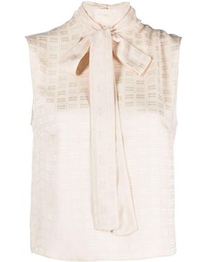 Miu Miu Logo-Jacquard Scarf-Detail Sleeveless Top - Natural