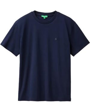 Benetton Logo-Embroidered T-Shirt - Blue