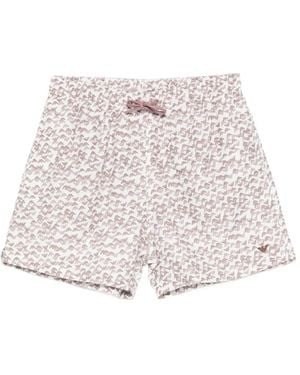 Emporio Armani Monogram-Print Drawstring Swim Shorts - White