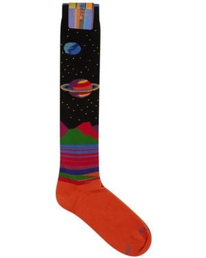 Gallo Space-Print Intarsia-Knit Socks - Red