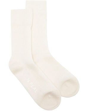 N.Peal Cashmere Rib-Knit Cashmere Socks - White