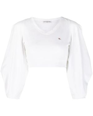 Veronique Leroy Draped-Sleeve Cropped Jersey - White