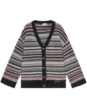 Ganni Cardigan A Righe Con Bottoni - Grigio