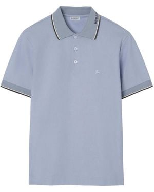 Burberry Logo Collar Cotton Polo Shirt - Blue