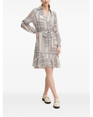 MARC AUREL Geometric Print Belted Dress - White