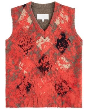 Maison Margiela Overpainted Argyle Knitwear Waistcoat - Red