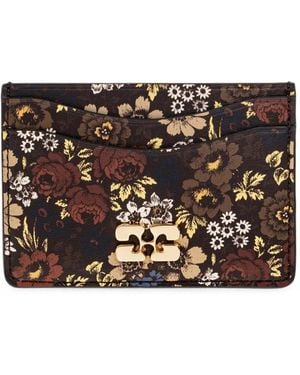 Ganni Floral-Motif Card Holder - Black