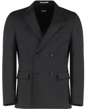 BOSS Houston Double-Breasted Flap-Pocket Blazer - Black