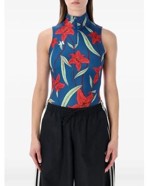 adidas Floral Zip Bodysuit - Blue